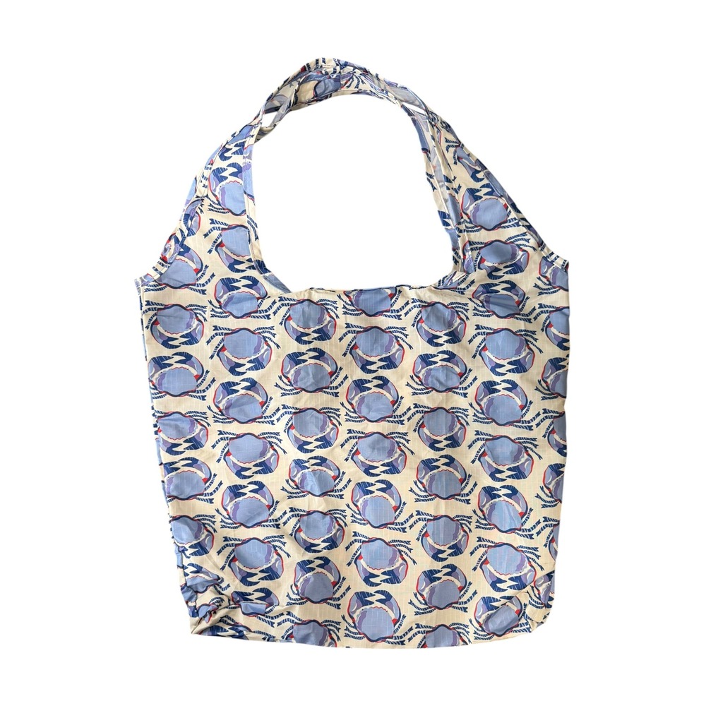 Vera Bradley Blue Crab Print Foldable Reusable Market Tote Bag Ripstop